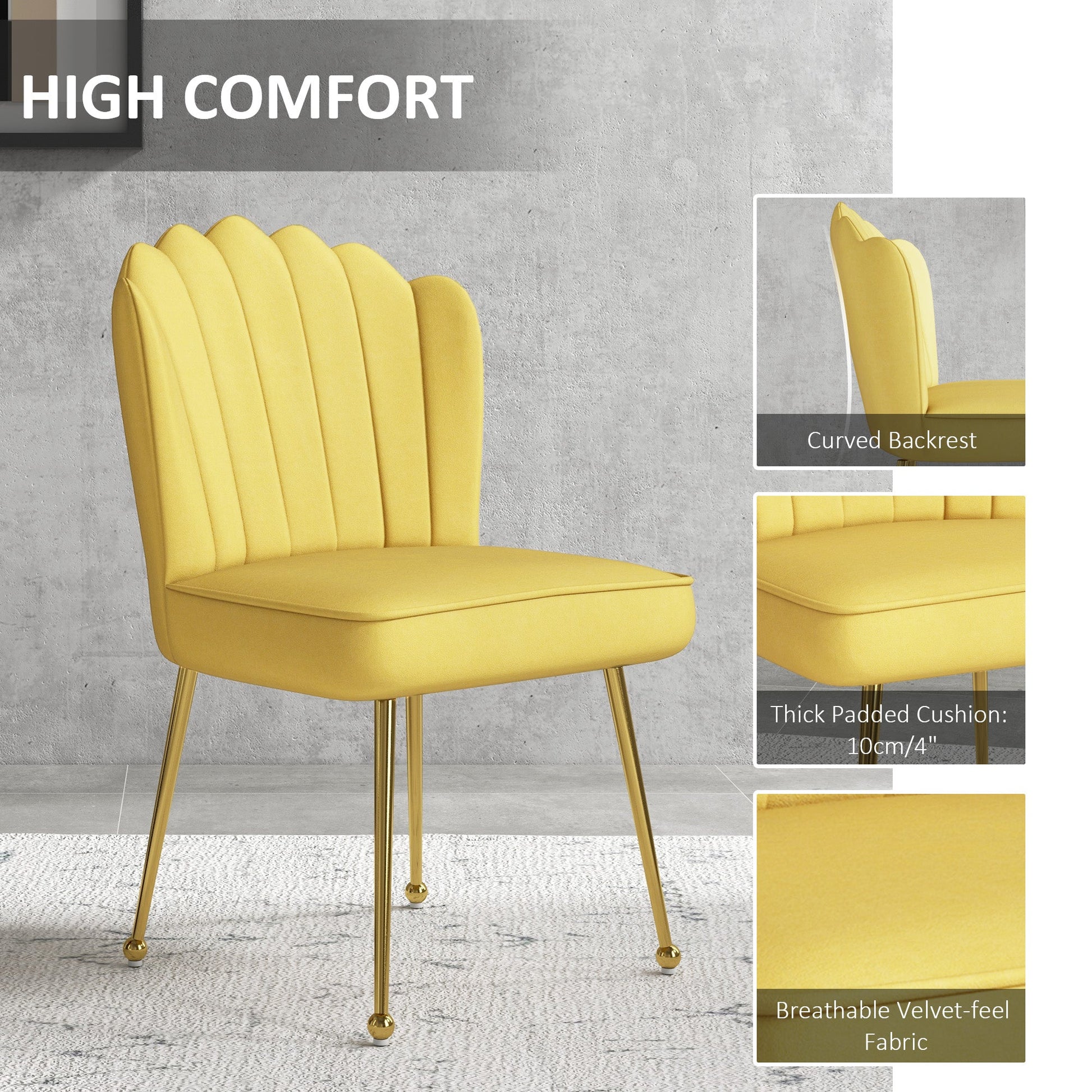 Velvet-Feel Shell Accent Chair - Yellow-3
