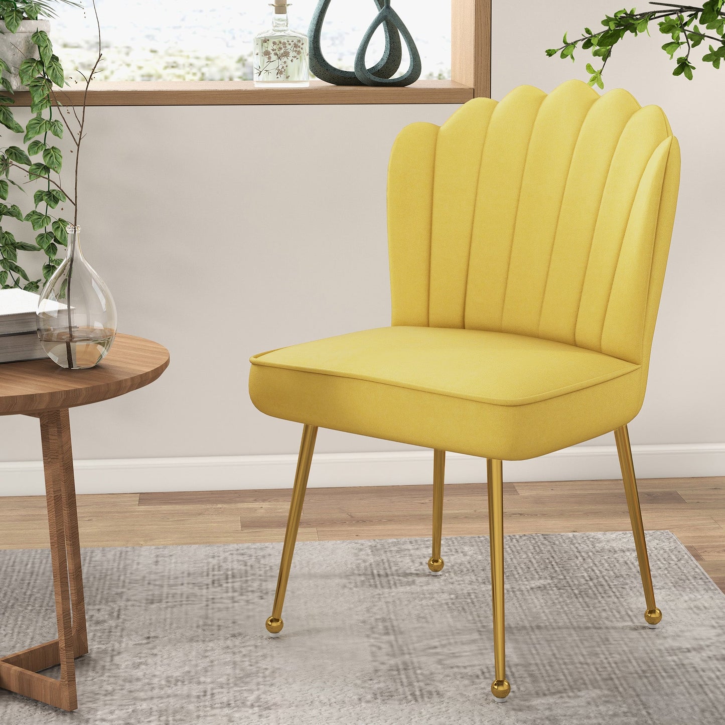 Velvet-Feel Shell Accent Chair - Yellow-1
