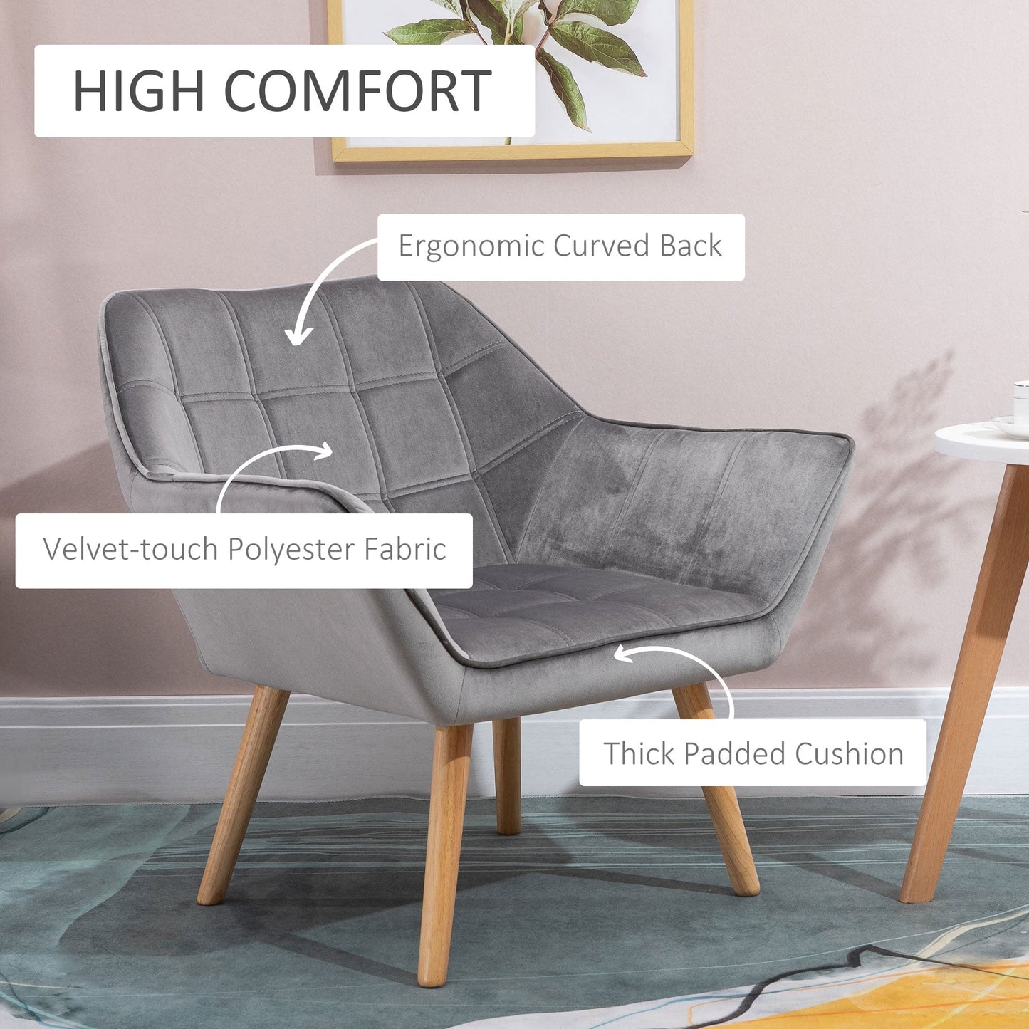 Luxe Velvet Accent Armchair Set of 2 - Grey-3