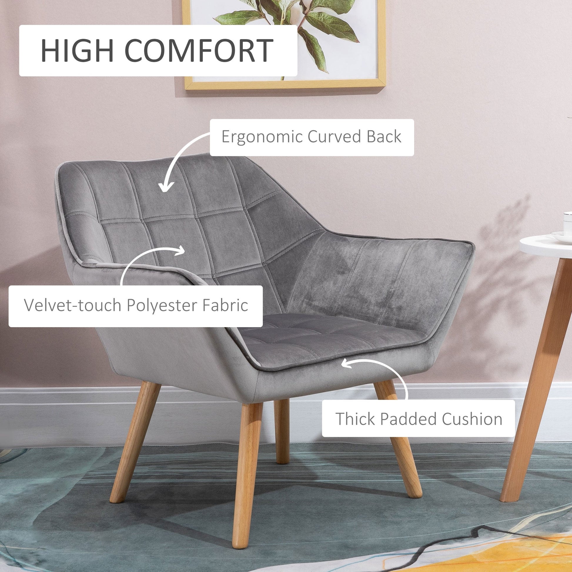 Luxe Velvet Accent Armchair Set of 2 - Grey-3
