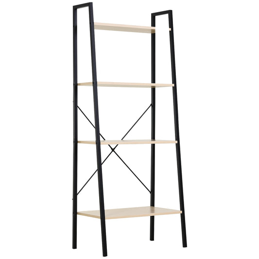 4-Tier Vintage Ladder Shelf Bookcase Wood Storage Rack Stand Plants Display Black natural-0