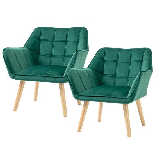 Luxe Velvet Accent Armchair Set with Wide Arms - Green-0