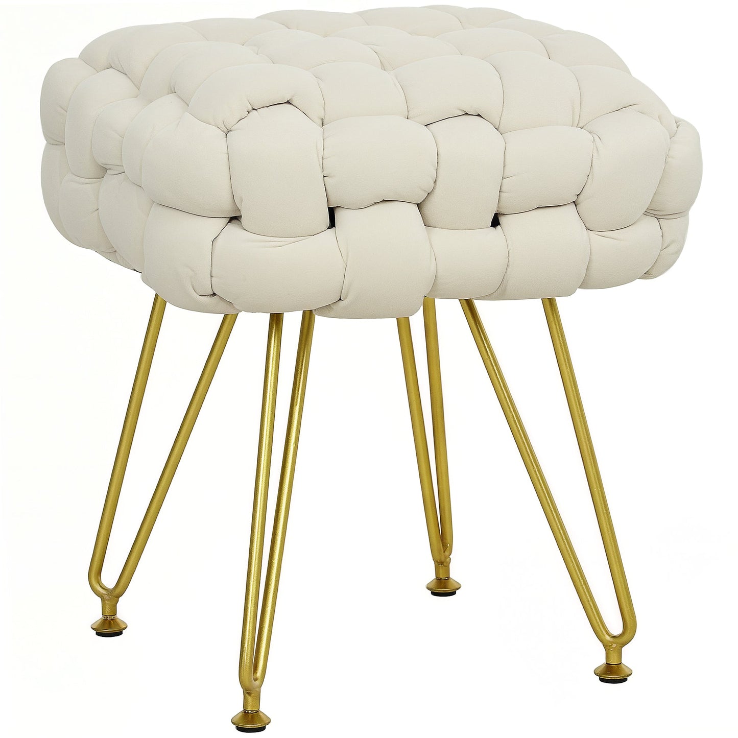 Velvet-Feel Bold Woven Footstool - Cream White-0