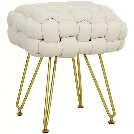 Velvet-Feel Bold Woven Footstool - Cream White-0